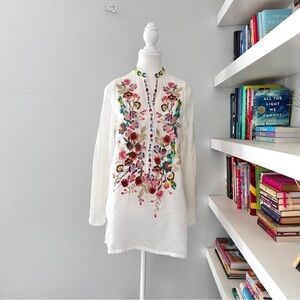 Dor Dor Couture Boho Bamboo White Embroidered Tunic small